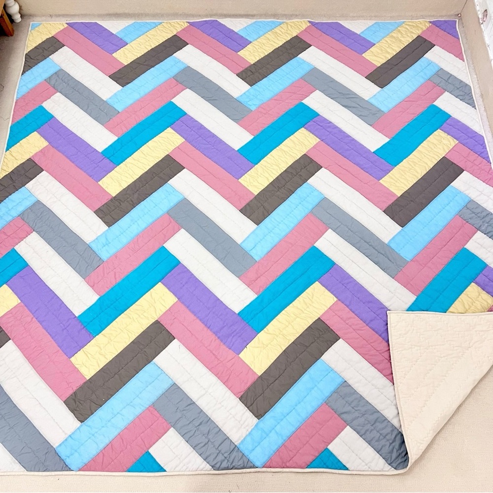Rainbow Chevron FINISHED Patchwork Queen Size Cotton QUILT+2 shams